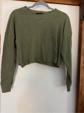 Forever 21 Olive Green Waffle-Knit Cropped Sweatshirt